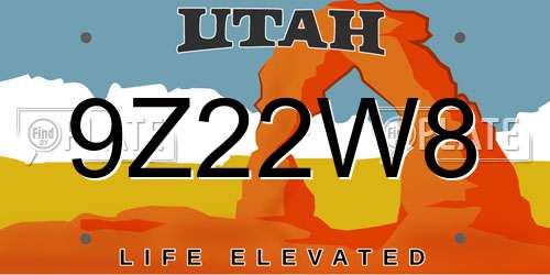 9Z22W8 Utah License Plate