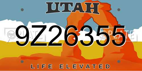 9Z26355 Utah License Plate