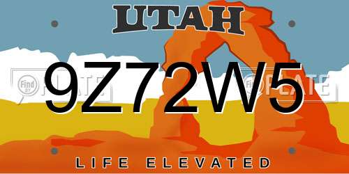 9Z72W5 Utah License Plate