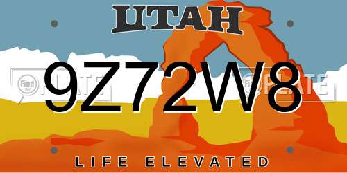 9Z72W8 Utah License Plate