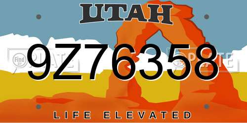 9Z76358 Utah License Plate