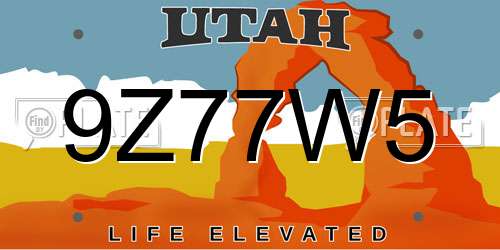 9Z77W5 Utah License Plate