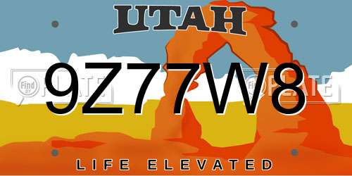 9Z77W8 Utah License Plate