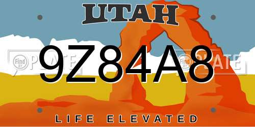 9Z84A8 Utah License Plate