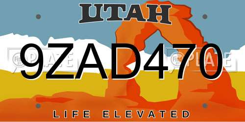 9ZAD470 Utah License Plate