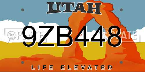 9ZB448 Utah License Plate