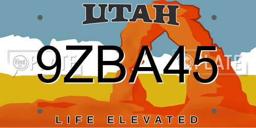 9ZBA45 Utah License Plate