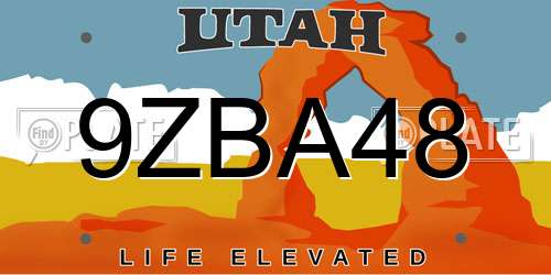 9ZBA48 Utah License Plate