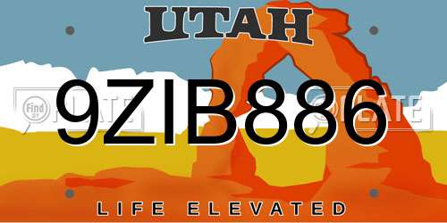 9ZIB886 Utah License Plate
