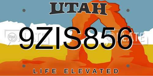 9ZIS856 Utah License Plate