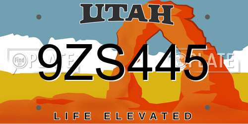 9ZS445 Utah License Plate