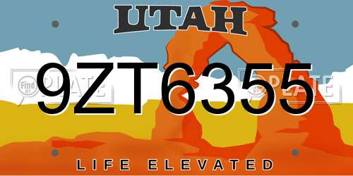 9ZT6355 Utah License Plate