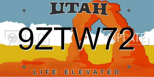 9ZTW72 Utah License Plate