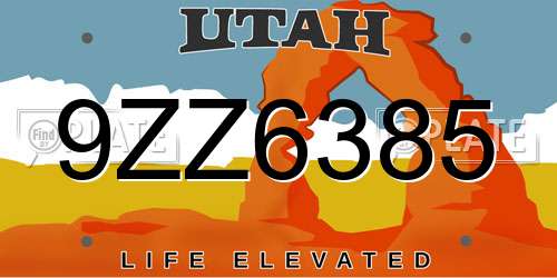 9ZZ6385 Utah License Plate
