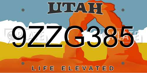 9ZZG385 Utah License Plate