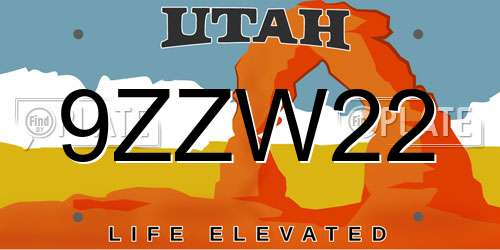 9ZZW22 Utah License Plate
