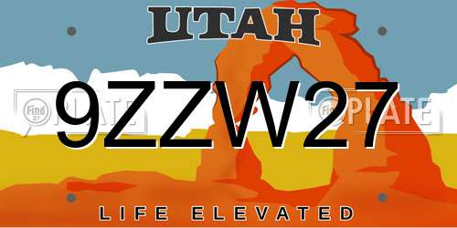 9ZZW27 Utah License Plate