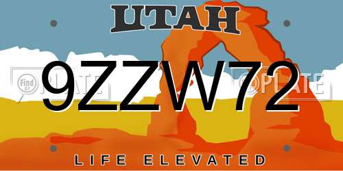 9ZZW72 Utah License Plate