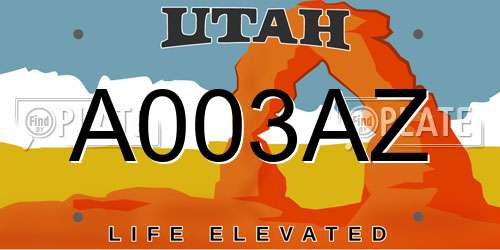A003AZ Utah License Plate