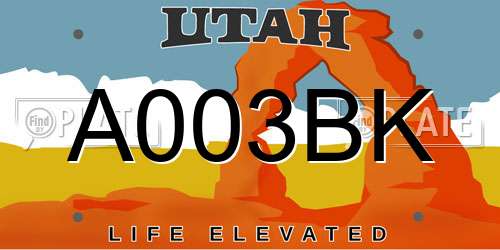 A003BK Utah License Plate
