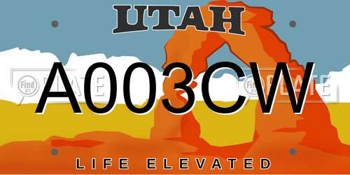 A003CW Utah License Plate