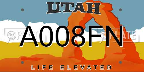 A008FN Utah License Plate