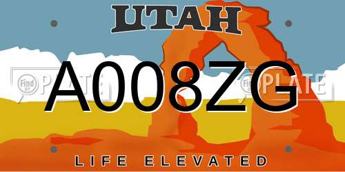 A008ZG Utah License Plate