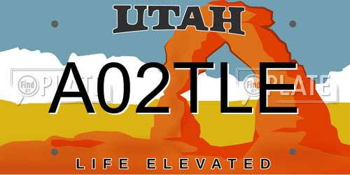 A02TLE Utah License Plate