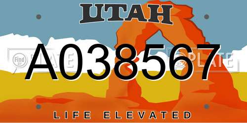A038567 Utah License Plate