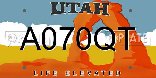 A070QT Utah License Plate