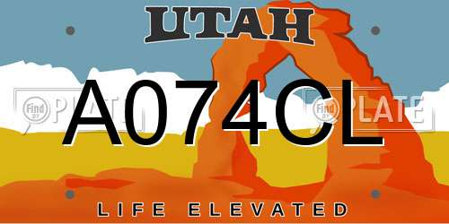 A074CL Utah License Plate