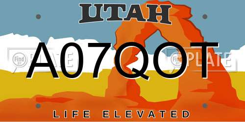 A07QOT Utah License Plate