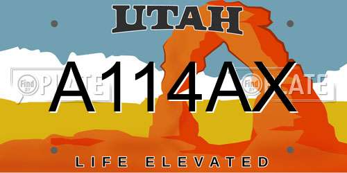 A114AX Utah License Plate