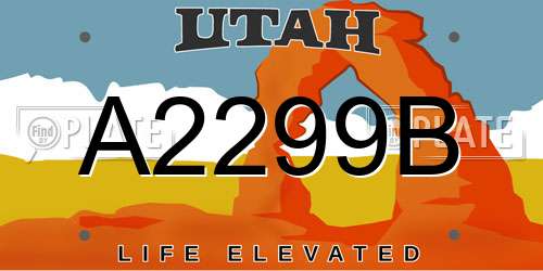 A2299B Utah License Plate