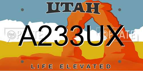 A233UX Utah License Plate