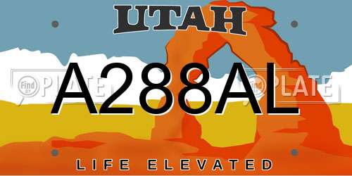 A288AL Utah License Plate