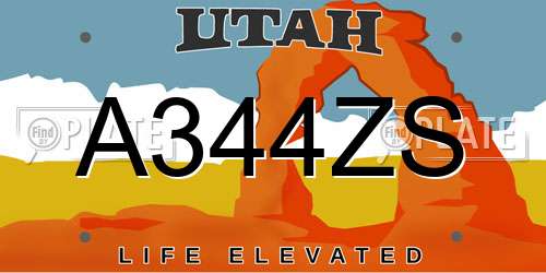 A344ZS Utah License Plate
