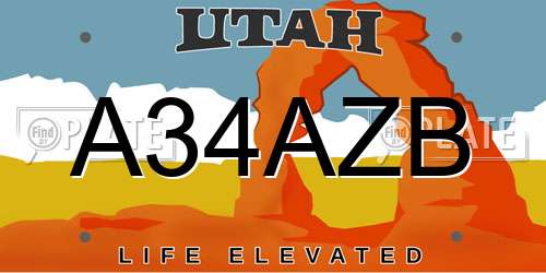 A34AZB Utah License Plate