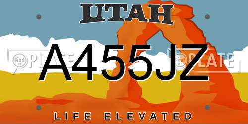 A455JZ Utah License Plate