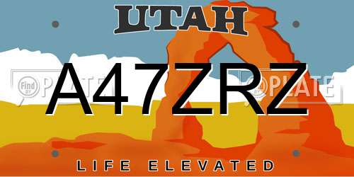A47ZRZ Utah License Plate