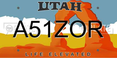 A51ZOR Utah License Plate