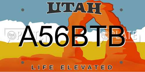 A56BTB Utah License Plate