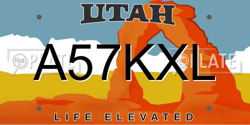 A57KXL Utah License Plate