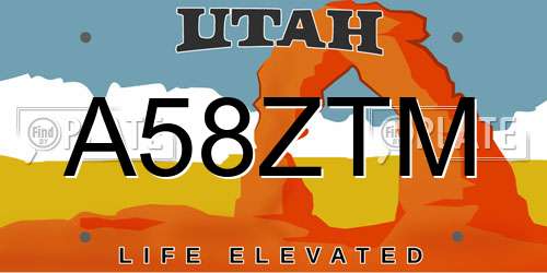 A58ZTM Utah License Plate