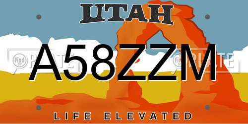 A58ZZM Utah License Plate