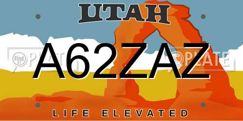 A62ZAZ Utah License Plate