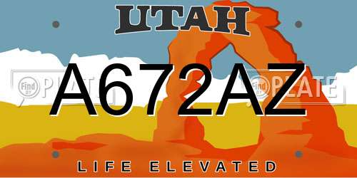 A672AZ Utah License Plate