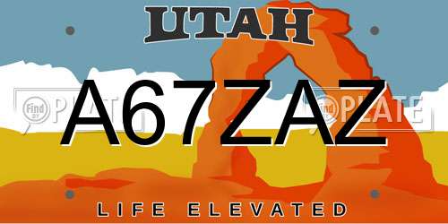 A67ZAZ Utah License Plate