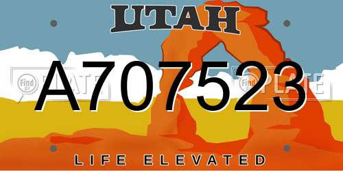 A707523 Utah License Plate