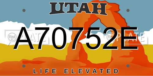A70752E Utah License Plate